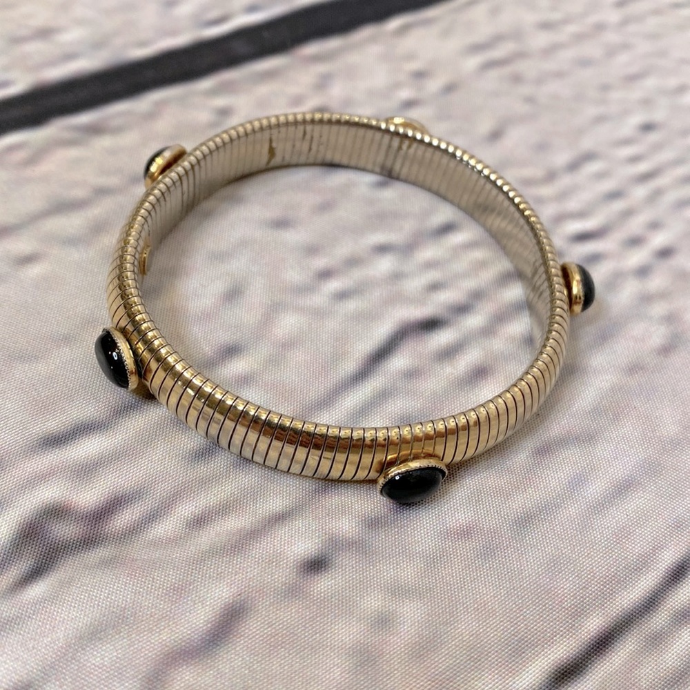Gold & Black Stone Stretchy Colored Bracelet Excellent Condition